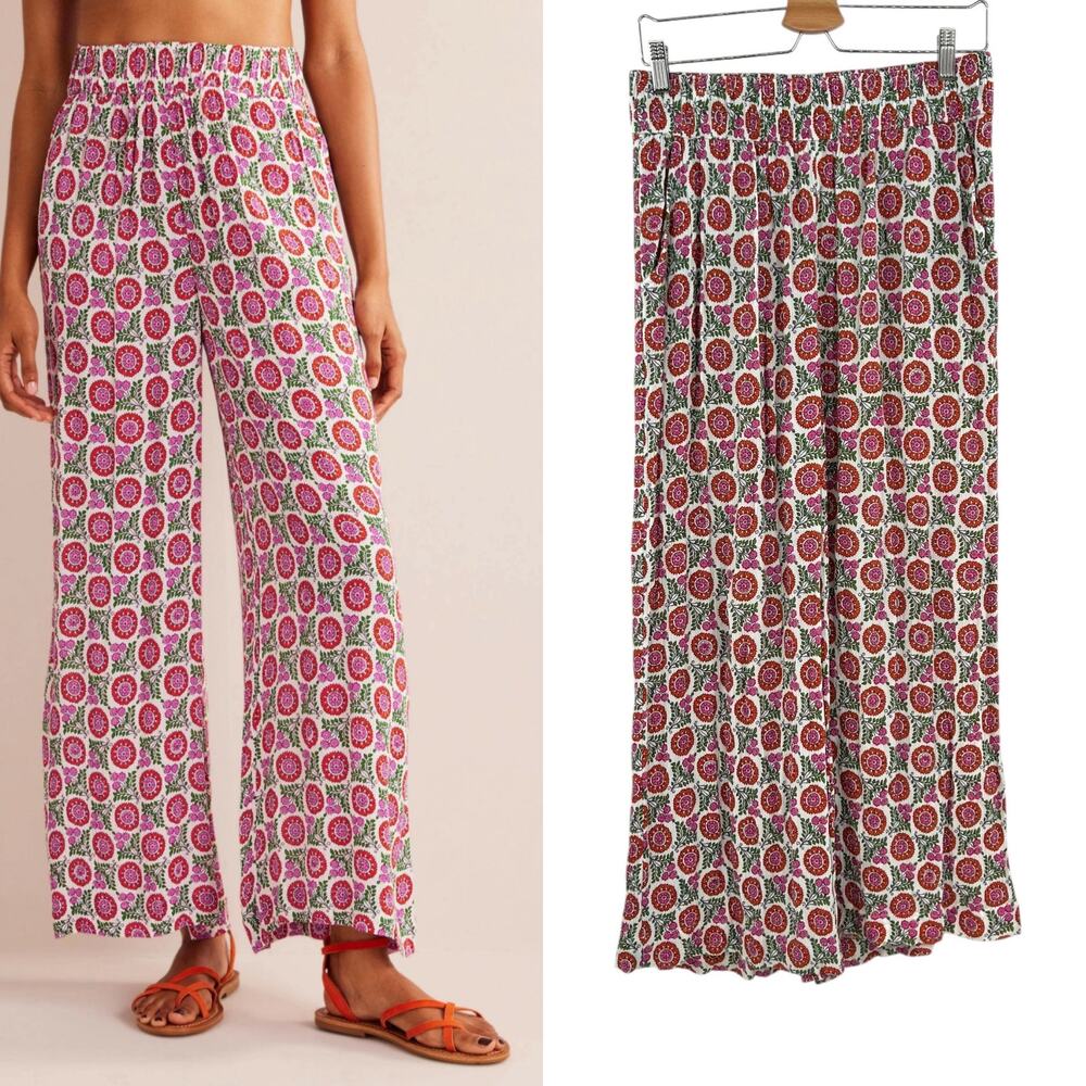 Boden Wide Leg Pants with Pink and Red Pattern